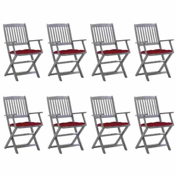 vidaXL Klappbare Gartenstühle 8 Stück mit Kissen Massivholz Akazie, 3078286