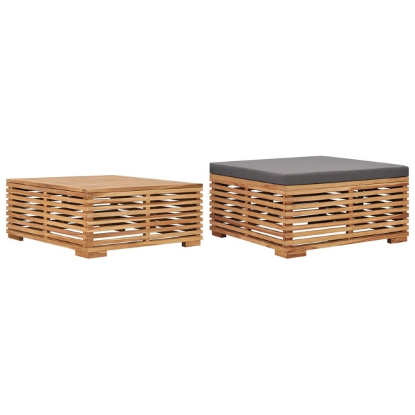 vidaXL Gartentisch und Fußhocker Set mit Dunkelgrauem Kissen Teakholz, 316042