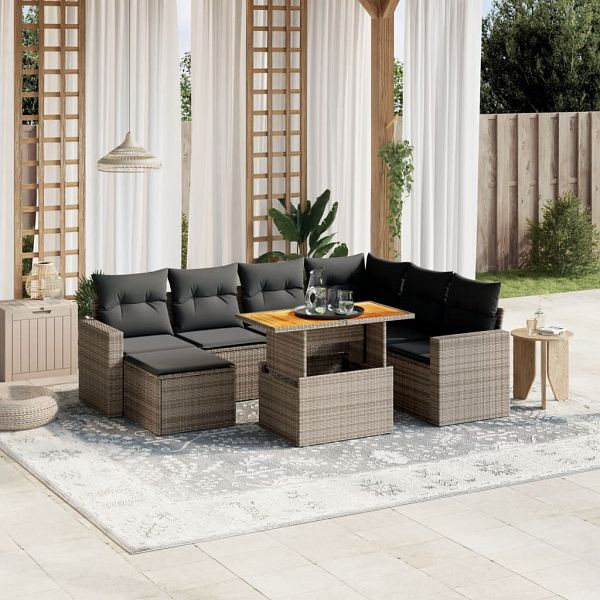 vidaXL 8-tlg. Garten-Sofagarnitur mit Kissen Grau Poly Rattan, 3275608