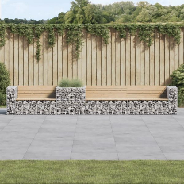 vidaXL Gartenbank mit Gabione Massivholz Kiefer, 3196248