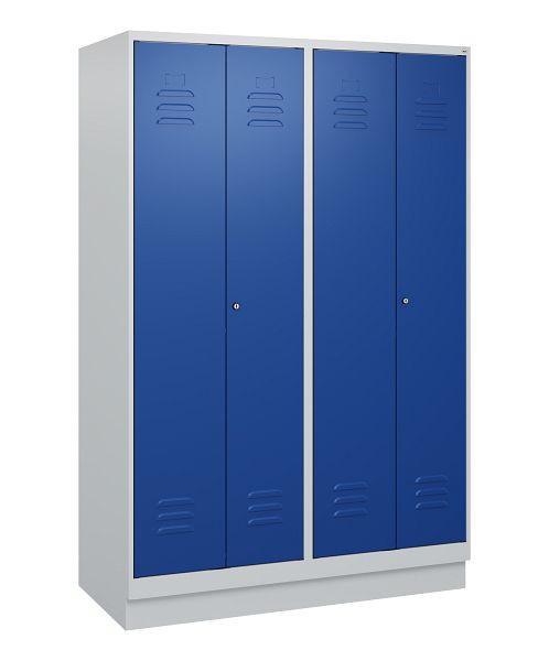 C+P Umkleidespind Classic PLUS, Doppel-Spind, Sockel, 4 Abteile, 1800x1200x500mm, 7035/5010, Zylinderschlösser, 0800227-40P S10018