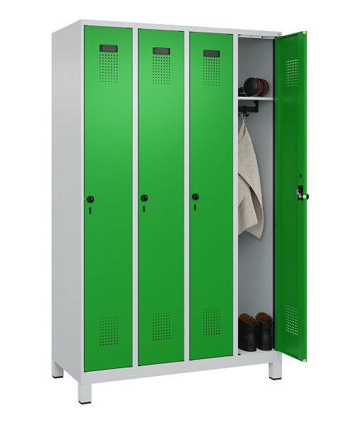 C+P Spind Evolo PLUS, mit Füßen, 4 Abteile, 1950x1200x500mm, 7035/6037, Verschluss Drehriegel, Ablageböden 4, 049010-40 S10011