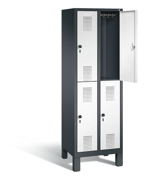 C+P Spind doppelstöckig Evolo, H1850xB610xT500mm, Farbe: Schwarzgrau / Verkehrsweiß, 48310-20 S10350