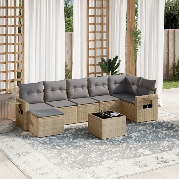 vidaXL 8-tlg. Garten-Sofagarnitur mit Kissen Beige Poly Rattan, 3220488