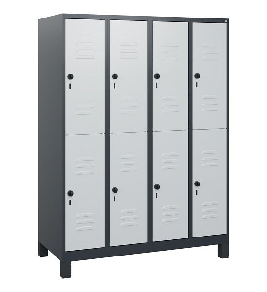 C+P Doppelstöckiger Spind Classic PLUS, Füße, 4 Abteile, 1630x1200x500mm, 7016/7035, Drehriegel, 0803105-40 S10013