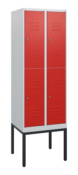 C+P Doppelstöckiger Spind Classic PLUS, Gestell, 2 Abteile, 1950x600x500mm, 7035/3020, Zylinderschlösser, 0803305-20 S10032
