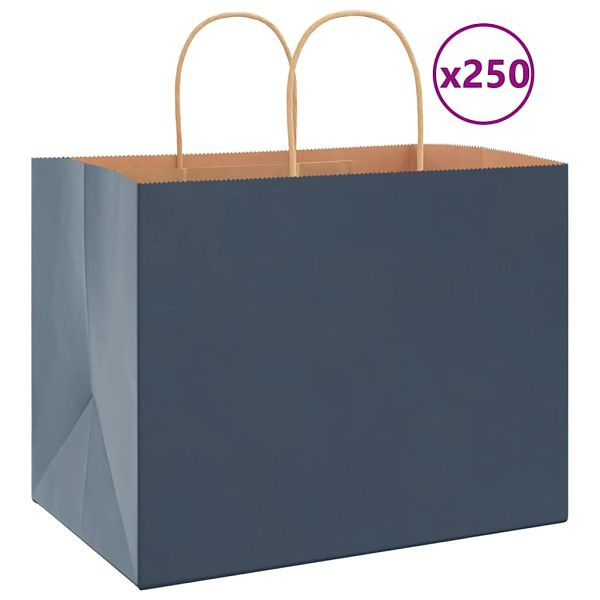 vidaXL Papiertragetaschen 250 Stk. mit Henkeln Blau 32x22x24 cm, 4101707