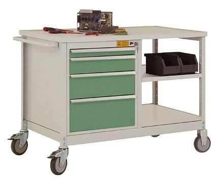 Manuflex ESD-Mobile Werkbank Modell 1 mit Einlegeböden, BxTxH 1135 x 590 x 805 mm, Resedagrün, LW1002.6011