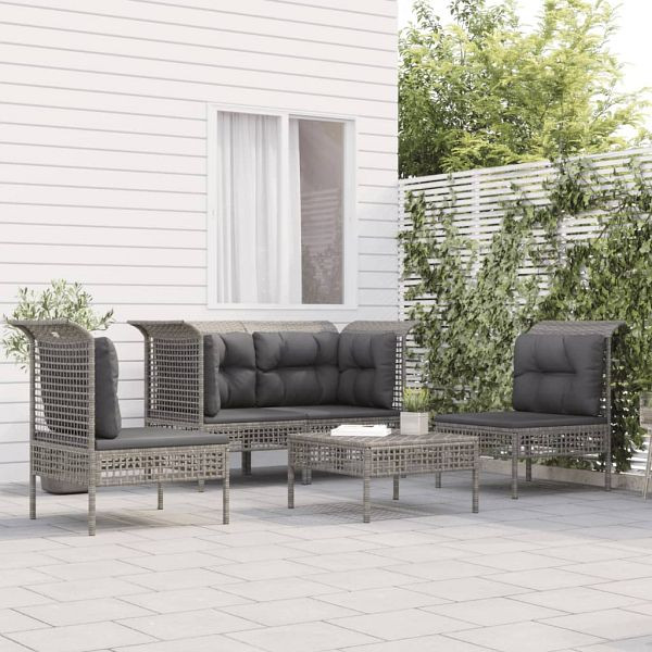 vidaXL 5-teilig Garten-Lounge-Set mit Kissen Grau Poly Rattan, 3187485