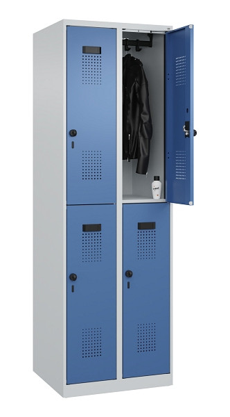 C+P Doppelstöckiger Spind Evolo PLUS, 4 Fächer, 1850x600x500mm, 7035/5023, Drehriegel, 049300-20 S10008