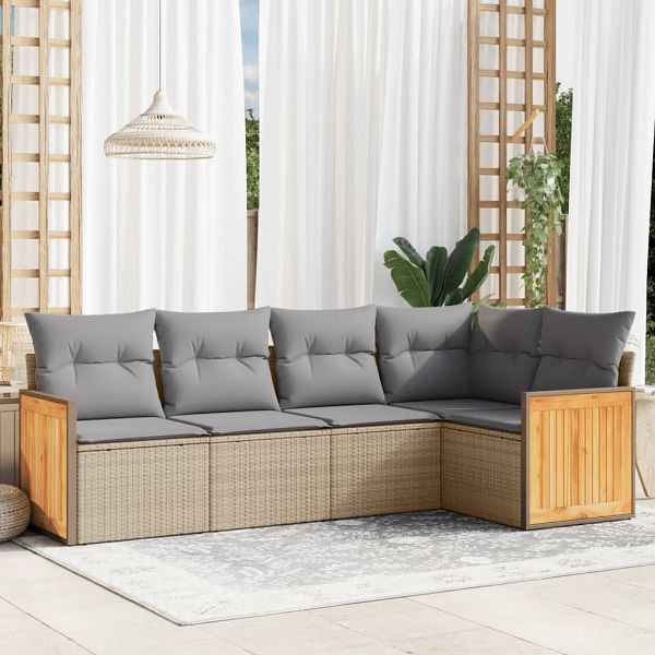 vidaXL 5-tlg. Garten-Sofagarnitur mit Kissen Beige Poly Rattan, 3260029