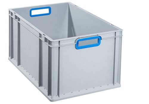 DENIOS Euro-Stapelbehälter classic-line B, blaue Grifföffnungen, 600 x 400 x 320, VE: 3 Stück, 265217
