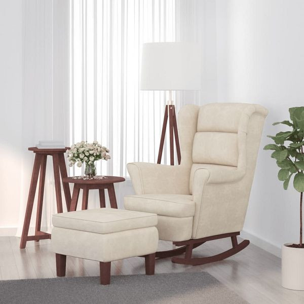 vidaXL Schaukelsessel und Hocker mit Holzbeinen Creme Samt, 3121239