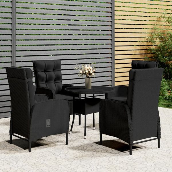 vidaXL 5-tlg. Garten-Bistro-Set Poly Rattan Schwarz, 3058552