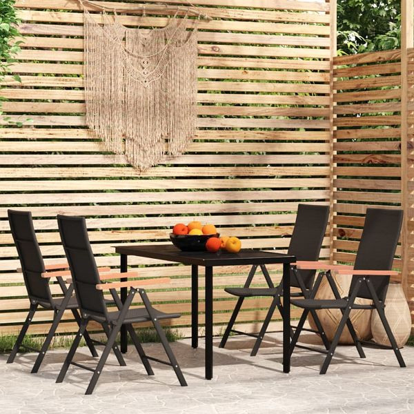 vidaXL 5-teilig Garten-Essgruppe Schwarz, 3099115, 8720286910894