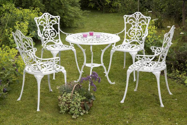 Merxx Lugano Set 5-teilig, 2 Lugano Sessel, 1 Lugano Tisch Ø 70 cm, weiß, Aluminiumguss, 50175-208