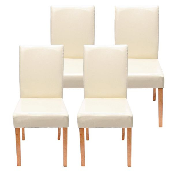 Mendler 4er-Set Esszimmerstuhl Stuhl Küchenstuhl Littau, Kunstleder, creme helle Beine, 28647