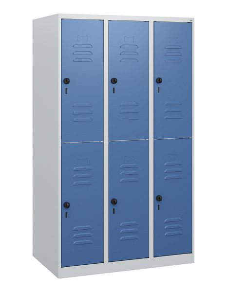 C+P Doppelstöckiger Spind Classic PLUS, 3 Abteile, 1530x900x500mm, 7035/5023, Drehriegel, 0803005-30 S10005