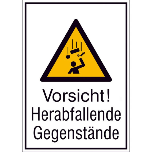 Stein HGS Kombischild mit Warnschild und Zusatztext, Vorsicht! Herabfallende Gegenstände, 131 x 185 mm / Alu, hart 0,56-1,0 mm, 51.a8040