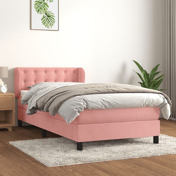 vidaXL Boxspringbett mit Matratze Rosa 90x190 cm Samt, 3127708