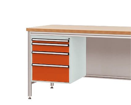 Manuflex Gehäuse-Unterbau für ALU-Arbeitstische, Nutzhöhe 500 mm mit 4 Schubfächern, für Tischtiefe 800 mm, Rotorange, ZB4772.2001