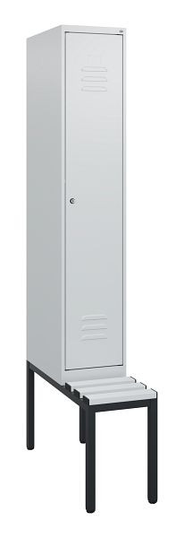 C+P Umkleidespind Classic PLUS, mit untergebauter Sitzbank, 1950x300x815mm, 7035/7035, Zylinderschloss, 0800505-10 S10054