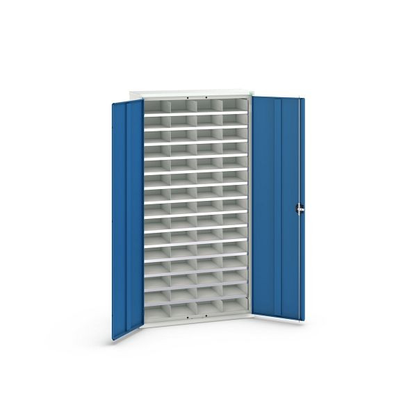 bott verso Fächerschrank, mit 60 Abteilen, BxTxH: 1050 x 350 x 2000 mm, Lichtgrau / Enzianblau, 16926503.11