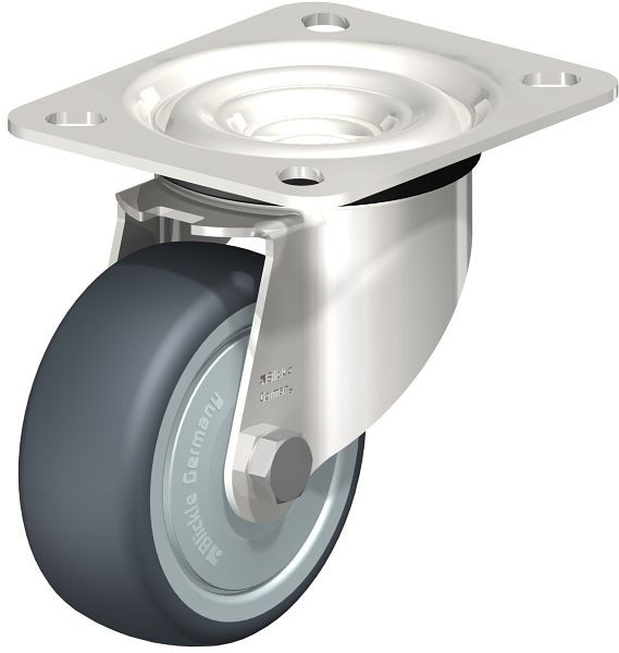 Blickle LEX-TPA 80KD-FK Edelstahl-Lenkrolle mit Anschraubplatte, Thermoplastisches Gummi-Elastomer, Grau, 760862