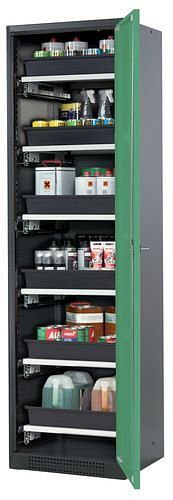 asecos Chemikalienschrank Systema-T CS-56R, Korpus anthrazit, Flügeltüren grün, 6 Tablarauszüge, 209072