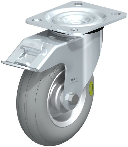 Blickle L-VW 125R-FI-SG Stahlblech-Lenkrolle, mittelschwere Ausführung, mit Anschraubplatte & Feststeller, Weichgummi, Grau, 534099