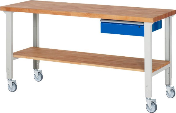 RAU Fahrbare Werkbank (höhenverstellbar) 7001A7, 2000x700x950-1000mm, 4 Lenkrollen, 05-7001A7-207B4H4.11