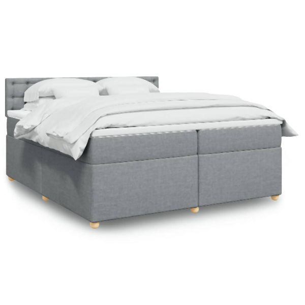 vidaXL Boxspringbett mit Matratze Hellgrau 200x200 cm Stoff, 3286801