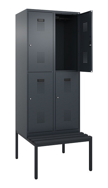 C+P Doppelstock-Spind Evolo PLUS, Bank, 4 Fächer, 2120x800x815mm, 7016/7016, Zylinderschloss, Sitzfläche Kunststoff, Sitzbank, 0493507-22 S10124