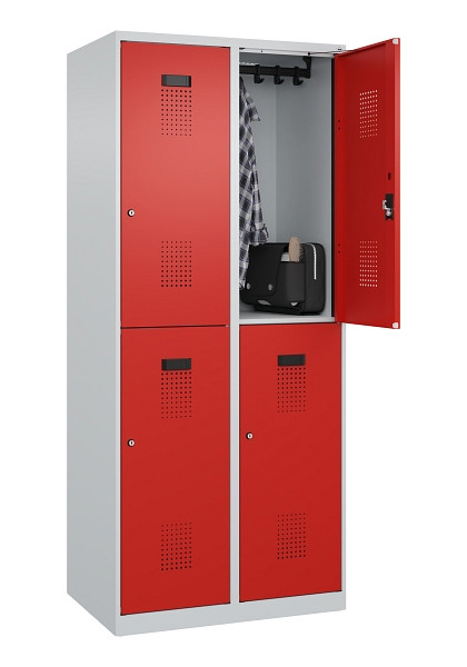 C+P Doppelstöckiger Spind Evolo PLUS, 4 Fächer, 1850x800x500mm, 7035/3020, Zylinderschloss, 049300-22 S10032