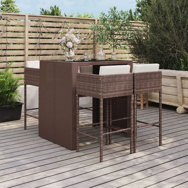 vidaXL 5-teilig Gartenbar-Set mit Kissen Braun Poly Rattan, 3200669