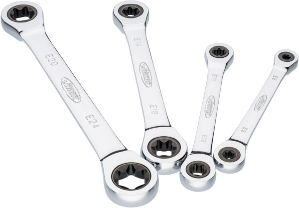 VIGOR Doppel Ratschen-Ringschlüssel Satz, E-Profil, E6 - E24, Anzahl Werkzeuge: 4, V6611/4