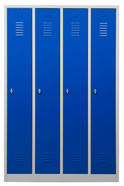 Gürkan Garderobenschrank, 50 x 117 x 180 cm, Lichtgrau, Enzianblau, Vorhangschloss, Hutboden & Kleiderhaken, WRC/4.18117, 105036