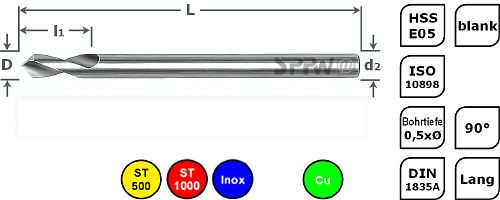 SPPW NC-Anbohrer HSS-E05 90° ISO Lang L: 170x30 - Ø12, 1233901200