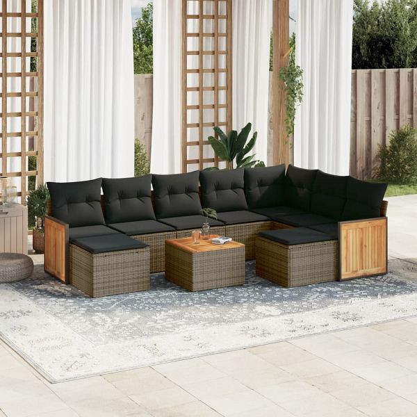 vidaXL 10-teilig Garten-Sofagarnitur mit Kissen Grau Poly Rattan, 3260632