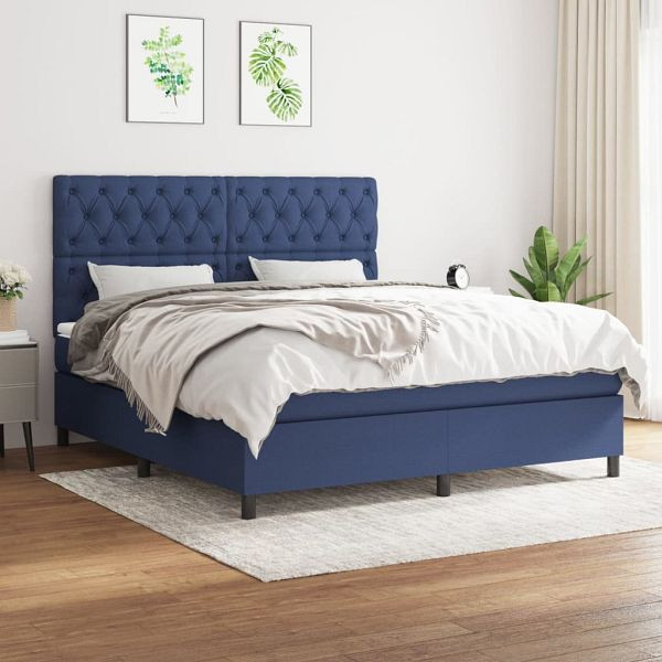 vidaXL Boxspringbett mit Matratze Blau 160x200 cm Stoff, 3142031