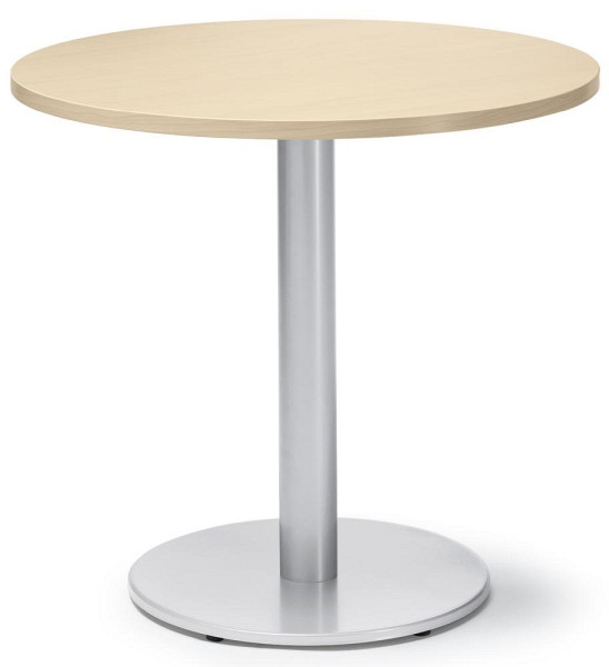Deskin Besprechungs- und Konferenztisch MODUL, Platte Ahorndekor, Gestell Alusilber RAL 9006, Durchmesser 800 mm, H 735 mm, 275538