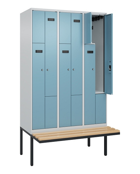 C+P Z-Spind Evolo PLUS, Bank, 6 Fächer, 2120x1200x815mm, 7035/0010, Zylinderschloss, Sitzfläche Holz, 0490437-326 S10031