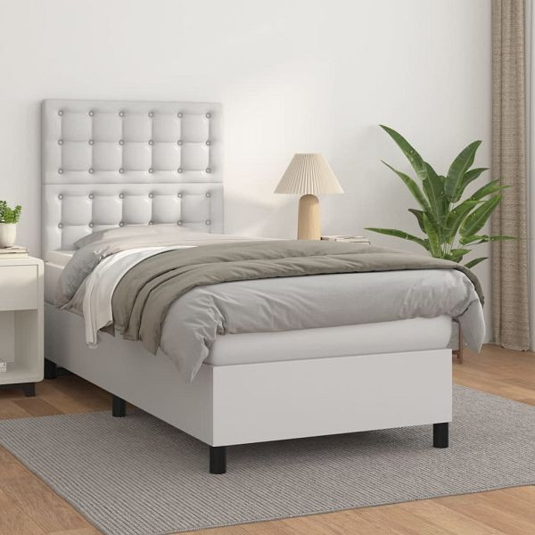 vidaXL Boxspringbett mit Matratze Weiß 80x200 cm Kunstleder, 3142810