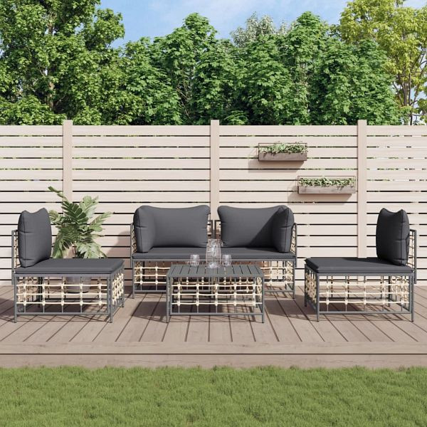vidaXL 5-teilig Garten-Lounge-Set mit Kissen Anthrazit Poly Rattan, 3186715