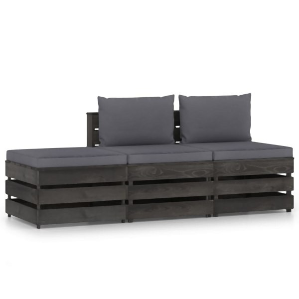 vidaXL 3-tlg. Garten-Lounge-Set mit Kissen Grau Imprägniertes Holz, 3068180