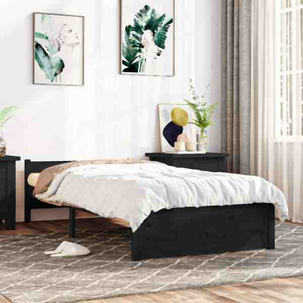vidaXL Massivholzbett Schwarz 90x200 cm, 815033, 8720286999783
