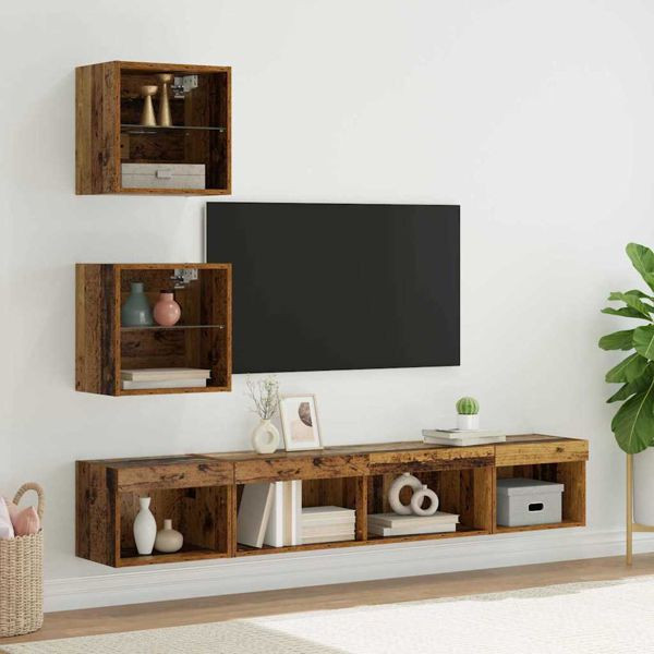 vidaXL TV Wand Einheiten mit LED Wandmontiert 5 pcs Altholz 100 x 30 x 30 cm, 3403577