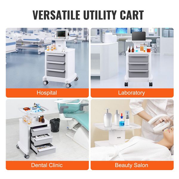 Produktbild von VEVOR Laborwagen – 3 Ebenen, 100 Kg Tragkraft, Edelstahl, Mit Rollen, Für Klinik & Labor