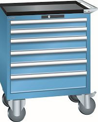 LISTA Schubladenschrank mobil 36x27E (BxTxH) 717x572x962mm KEY Lock, Lichtblau, 6 Schubladen, Fronthöhen: 75 - 150 mm, 78.606.010