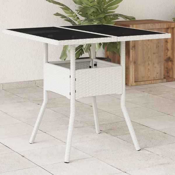 vidaXL Gartentisch mit Glasplatte Weiß 80x80x75 cm Poly Rattan, 368132